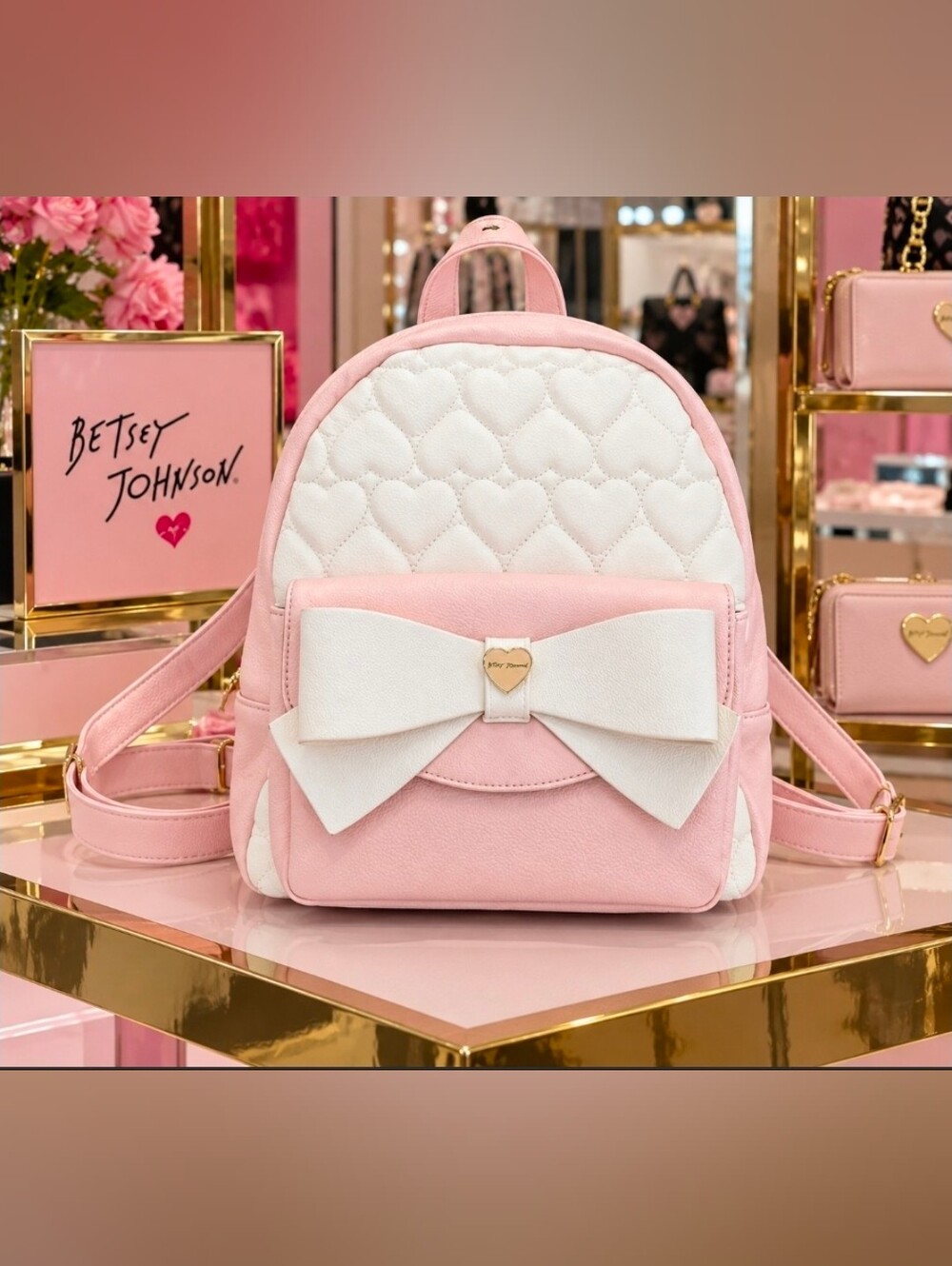 Betsey Johnson Pink and White Bow Accent Women's Backpack